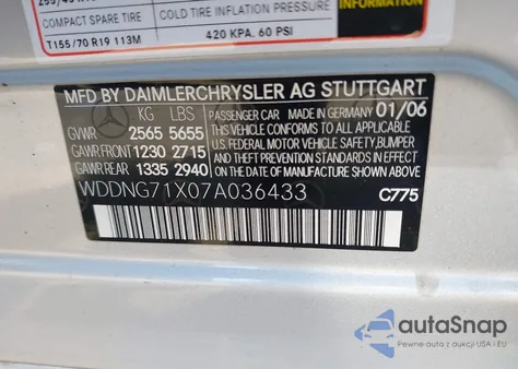 2007 Mercedes-Benz S 550 из США, поврежденный, VIN WDDNG71X07A036433